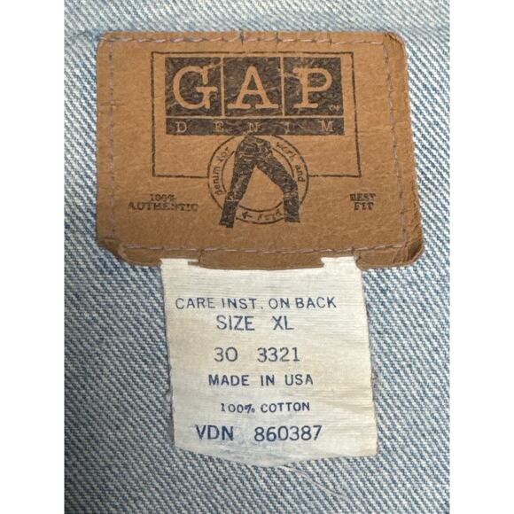 Vintage GAP Denim Jacket XL Made in USA Light Wash 80s–90s Trucker 8os/90s - Picture 5 of 16